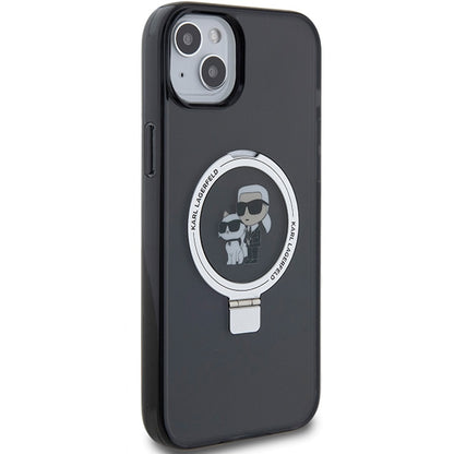 Coque MagSafe pour Apple iPhone 14, Karl Lagerfeld, Ring Stand Karl & Choupette, Noire