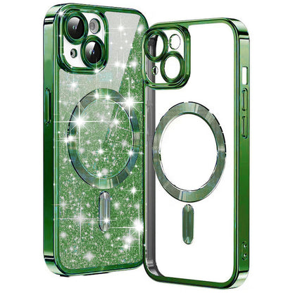 Coque MagSafe pour Apple iPhone 14 Plus, Techsuit, Luxury Glitter, Vert Foncé