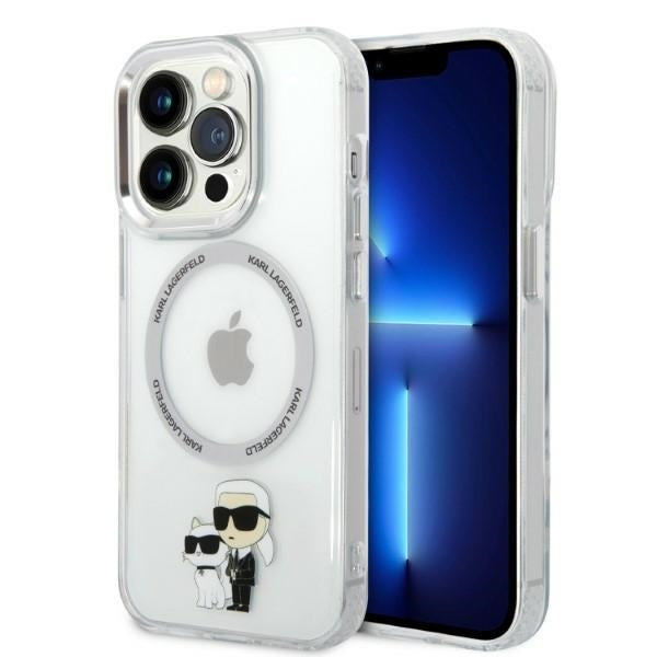Coque MagSafe pour Apple iPhone 14 Pro, Karl Lagerfeld, Ikonik Karl & Choupette, Transparente