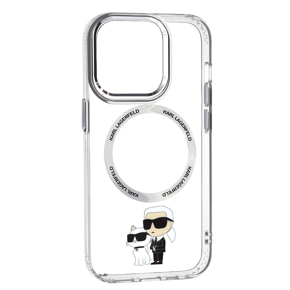 Coque MagSafe pour Apple iPhone 14 Pro, Karl Lagerfeld, Ikonik Karl & Choupette, Transparente