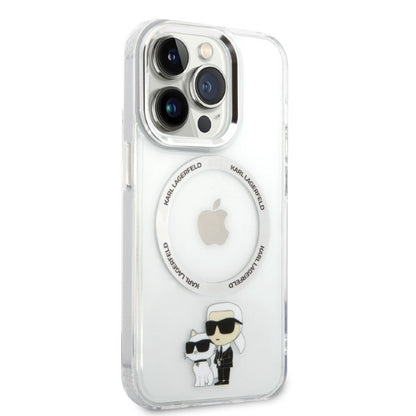 Coque MagSafe pour Apple iPhone 14 Pro, Karl Lagerfeld, Ikonik Karl & Choupette, Transparente