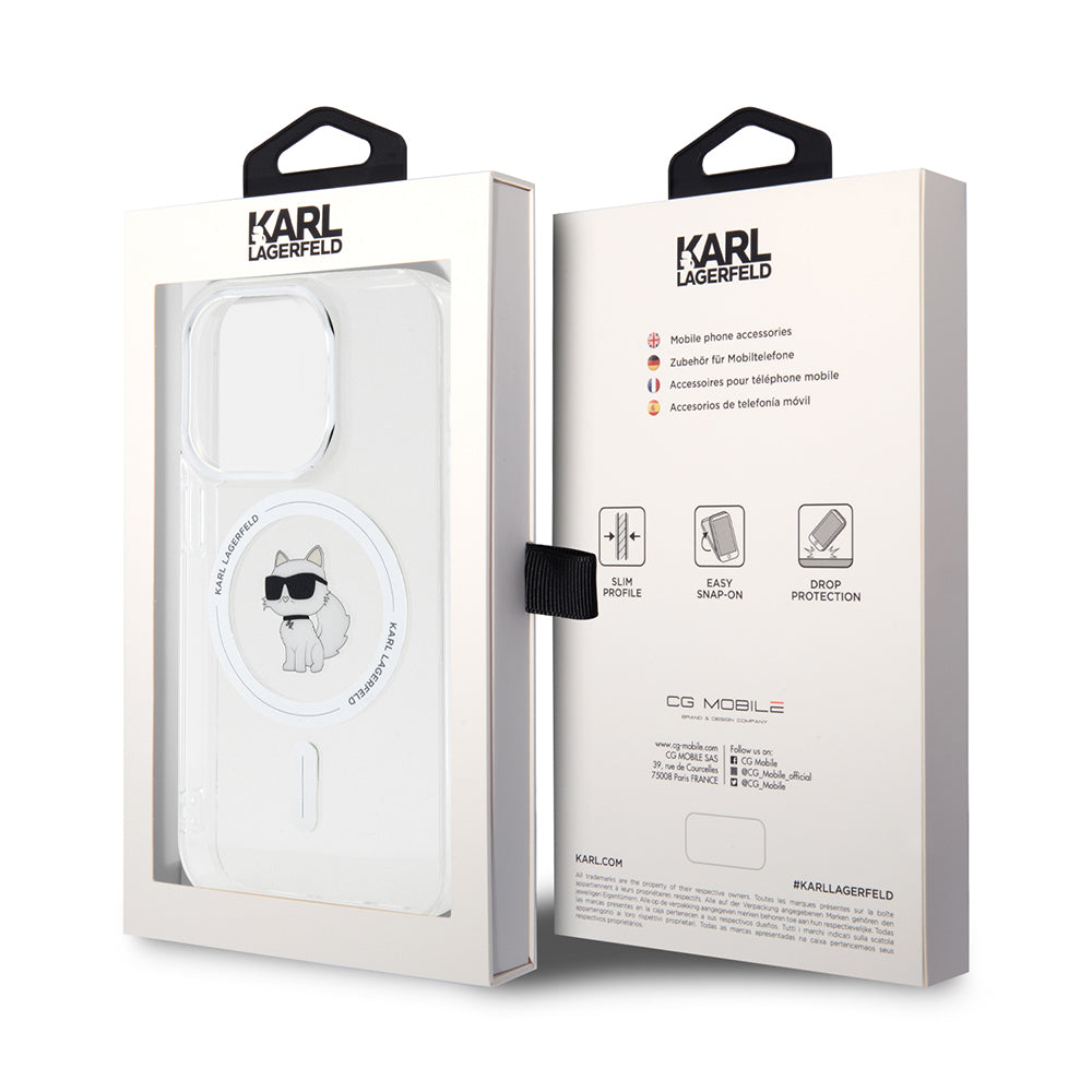 Coque MagSafe pour Apple iPhone 14 Pro, Karl Lagerfeld, IML Choupette, Transparente