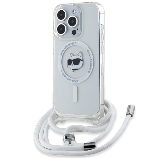 Housse MagSafe pour Apple iPhone 14 Pro, Karl Lagerfeld, IML Crossbody Choupette's Head with Strap, Transparente