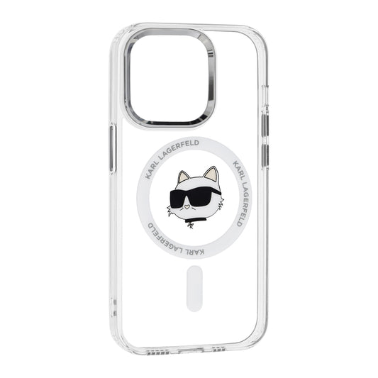 Coque MagSafe pour Apple iPhone 14 Pro, Karl Lagerfeld, IML Metal Choupette's Head, Blanche