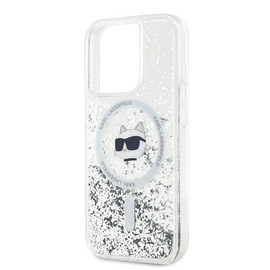 Étui MagSafe pour Apple iPhone 14 Pro, Karl Lagerfeld, Liquid Glitter Choupette's Head, Transparent