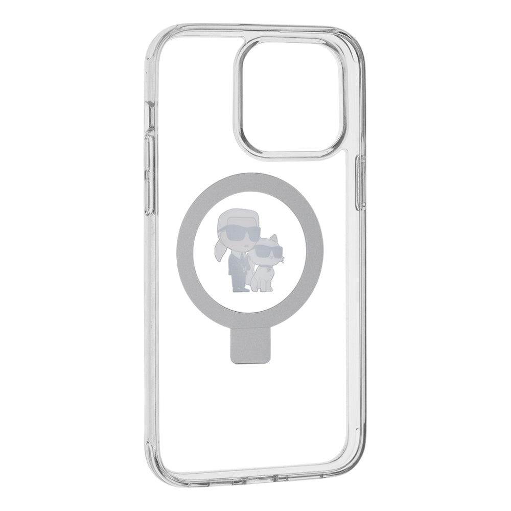 Étui MagSafe pour Apple iPhone 14 Pro, Karl Lagerfeld, Ring Stand Karl & Choupette, Blanc