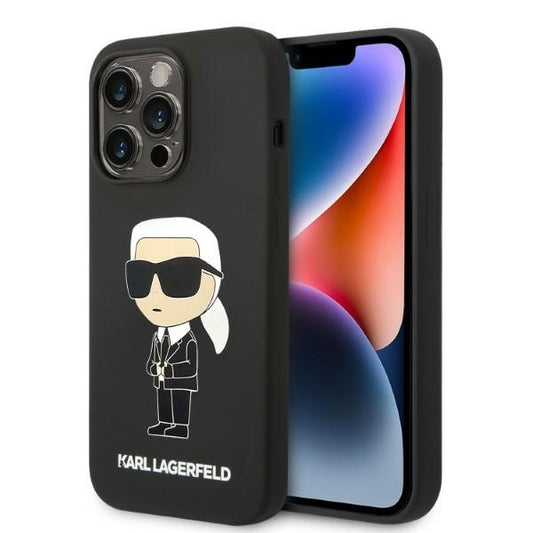 Étui MagSafe pour Apple iPhone 14 Pro, Karl Lagerfeld, Silicone Ikonik Karl, Noir