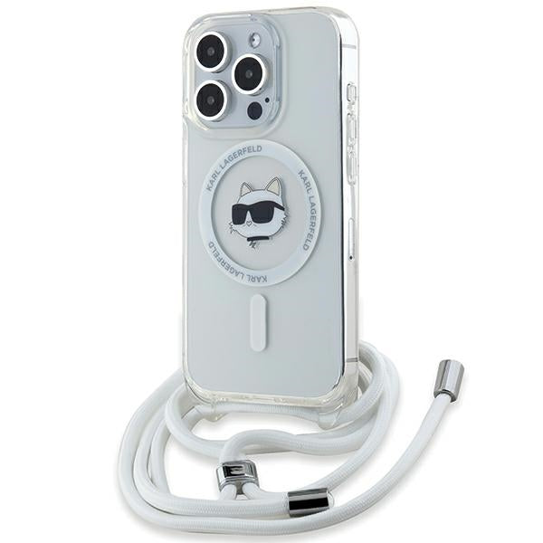 Étui MagSafe pour Apple iPhone 14 Pro Max, Karl Lagerfeld, IML Crossbody Choupette's Head with Strap, Transparent