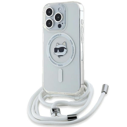 Étui MagSafe pour Apple iPhone 14 Pro Max, Karl Lagerfeld, IML Crossbody Choupette's Head with Strap, Transparent