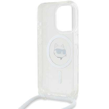 Étui MagSafe pour Apple iPhone 14 Pro Max, Karl Lagerfeld, IML Crossbody Choupette's Head with Strap, Transparent