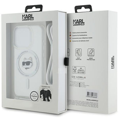 Étui MagSafe pour Apple iPhone 14 Pro Max, Karl Lagerfeld, IML Crossbody Choupette's Head with Strap, Transparent