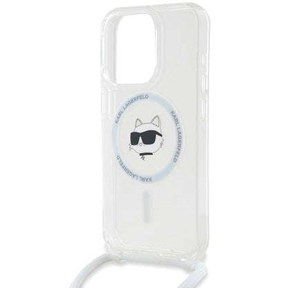 Étui MagSafe pour Apple iPhone 14 Pro Max, Karl Lagerfeld, IML Crossbody Choupette's Head with Strap, Transparent