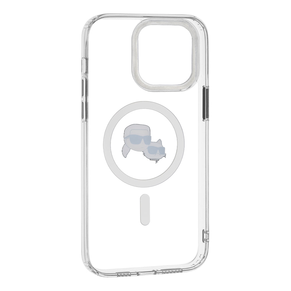 Coque MagSafe pour Apple iPhone 14 Pro Max, Karl Lagerfeld, IML Metal Karl & Choupette's Heads, Blanche