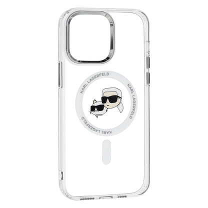 Coque MagSafe pour Apple iPhone 14 Pro Max, Karl Lagerfeld, IML Metal Karl & Choupette's Heads, Blanche