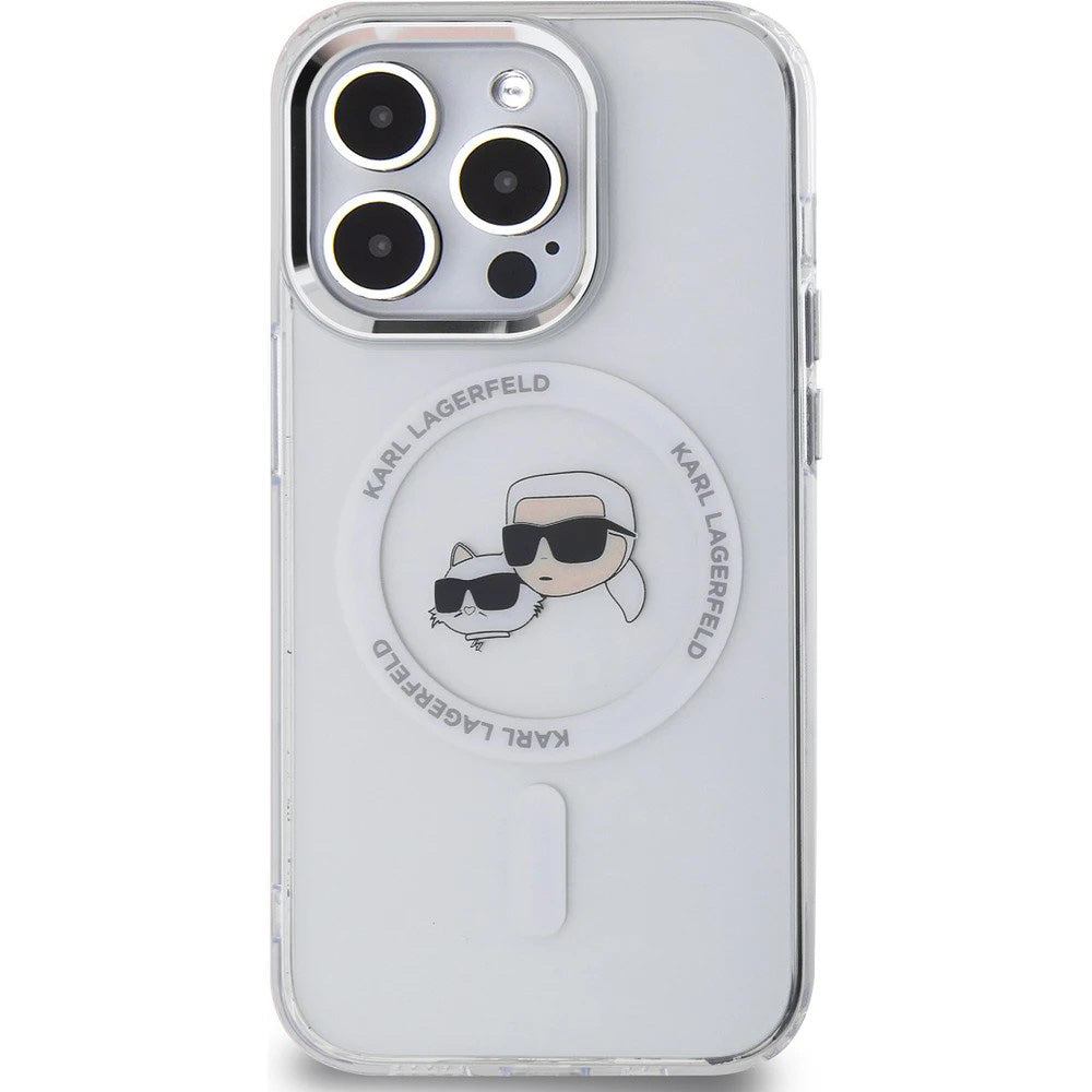 Coque MagSafe pour Apple iPhone 14 Pro Max, Karl Lagerfeld, IML Metal Karl & Choupette's Heads, Blanche