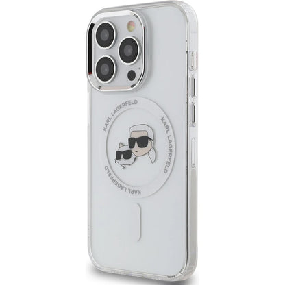Coque MagSafe pour Apple iPhone 14 Pro Max, Karl Lagerfeld, IML Metal Karl & Choupette's Heads, Blanche
