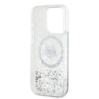 Coque MagSafe pour Apple iPhone 14 Pro Max, Karl Lagerfeld, Liquid Glitter Choupette's Head, Transparente
