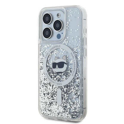 Coque MagSafe pour Apple iPhone 14 Pro Max, Karl Lagerfeld, Liquid Glitter Choupette's Head, Transparente