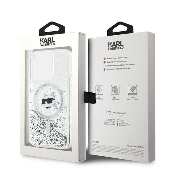 Coque MagSafe pour Apple iPhone 14 Pro Max, Karl Lagerfeld, Liquid Glitter Choupette's Head, Transparente