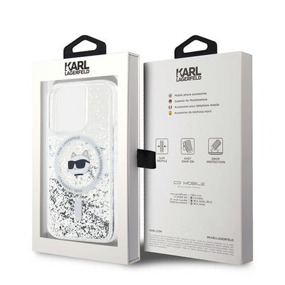 Coque MagSafe pour Apple iPhone 14 Pro Max, Karl Lagerfeld, Liquid Glitter Choupette's Head, Transparente