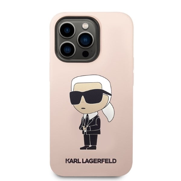 Coque MagSafe pour Apple iPhone 14 Pro Max, Karl Lagerfeld, Silicone Ikonik Karl, Rose
