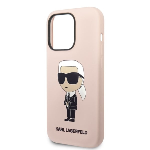 Coque MagSafe pour Apple iPhone 14 Pro Max, Karl Lagerfeld, Silicone Ikonik Karl, Rose