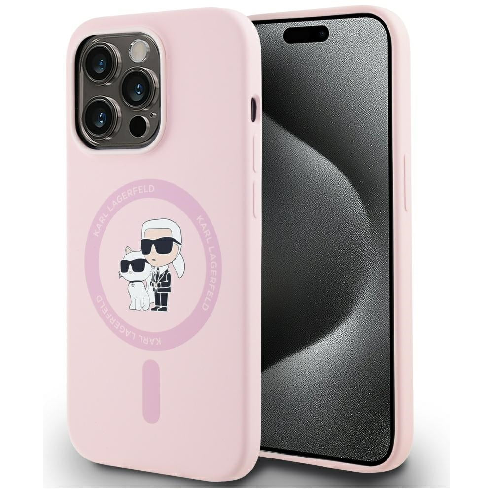 Coque MagSafe pour Apple iPhone 14 Pro Max, Karl Lagerfeld, Silicone Karl & Choupette, Rose