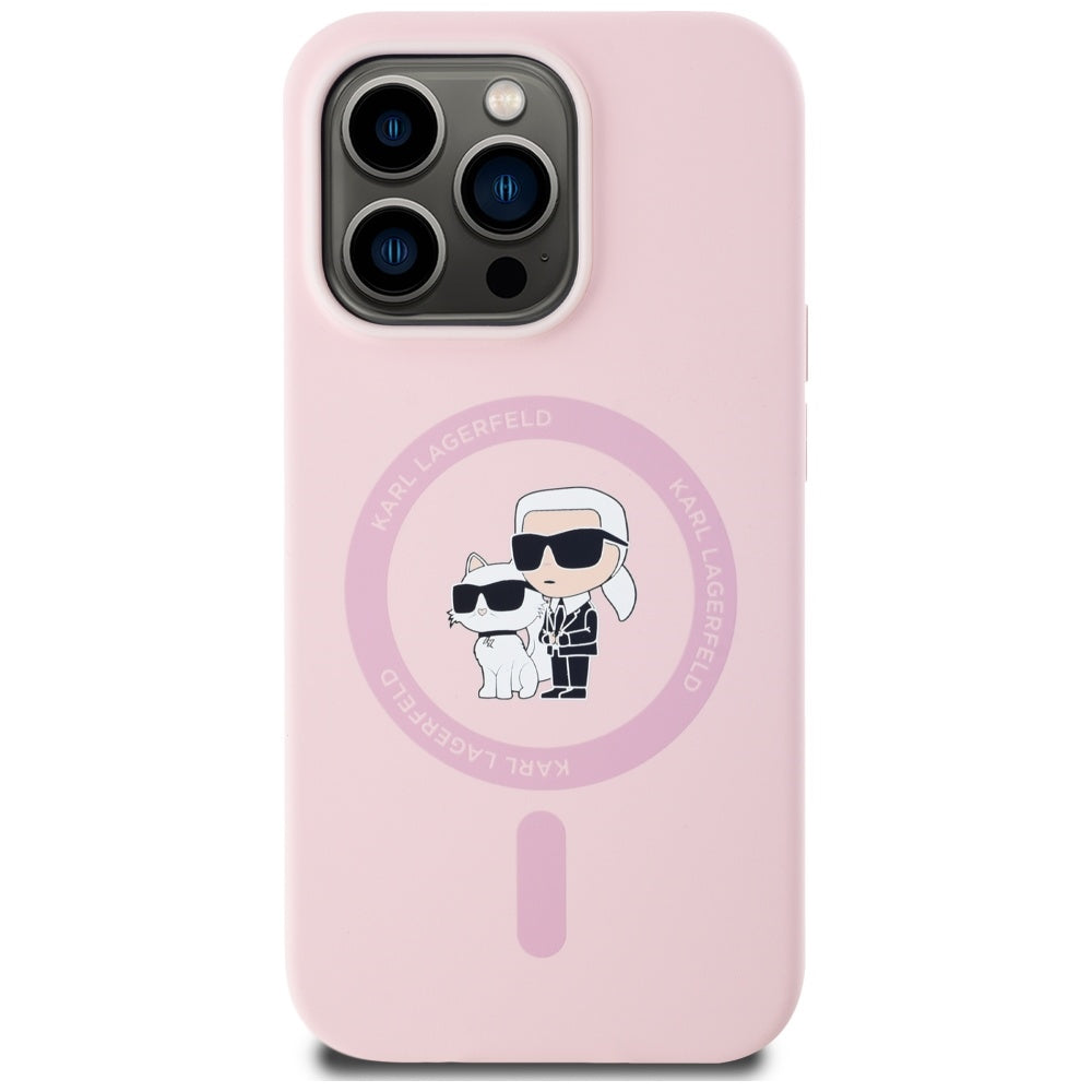 Coque MagSafe pour Apple iPhone 14 Pro Max, Karl Lagerfeld, Silicone Karl & Choupette, Rose