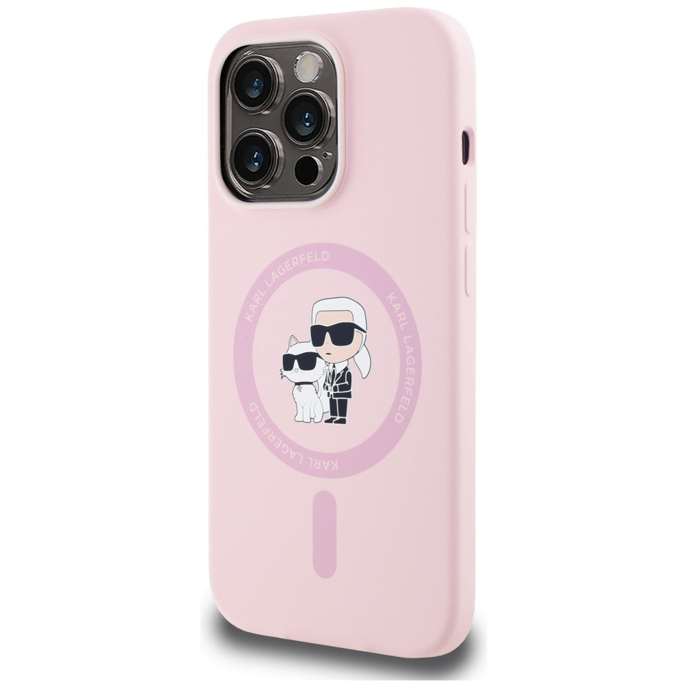 Coque MagSafe pour Apple iPhone 14 Pro Max, Karl Lagerfeld, Silicone Karl & Choupette, Rose