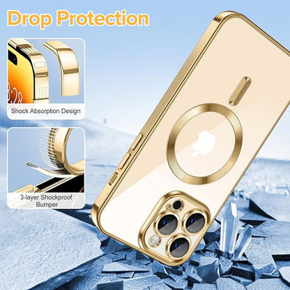 Coque MagSafe pour Apple iPhone 14 Pro Max, Techsuit, Luxury Crystal, Dorée