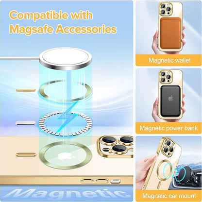 Coque MagSafe pour Apple iPhone 14 Pro Max, Techsuit, Luxury Crystal, Dorée