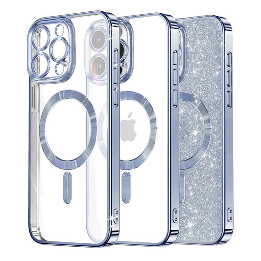 Coque MagSafe pour Apple iPhone 14 Pro Max, Techsuit, Luxury Glitter, Bleu