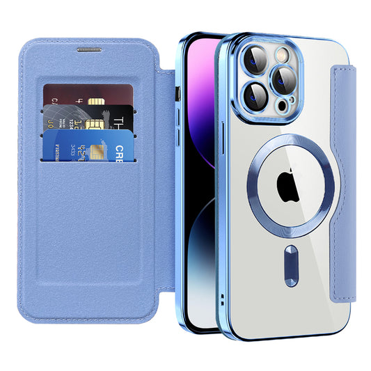 Coque MagSafe pour Apple iPhone 14 Pro Max, Techsuit, SmartMag Book, Bleu
