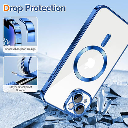 Coque MagSafe pour Apple iPhone 14, Techsuit, Luxury Crystal, Bleu Foncé