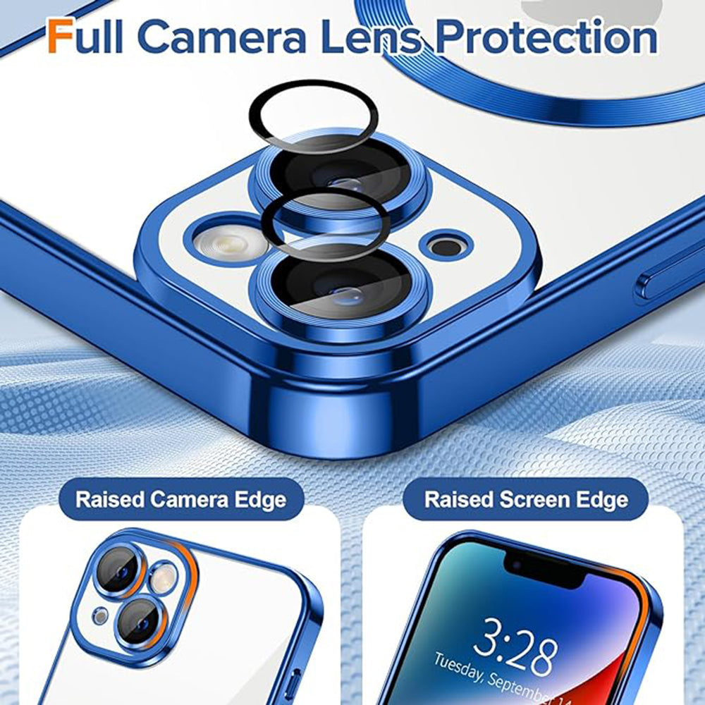 Coque MagSafe pour Apple iPhone 14, Techsuit, Luxury Crystal, Bleu Foncé