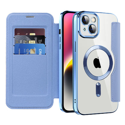 Coque MagSafe pour Apple iPhone 14, Techsuit, SmartMag Book, Bleu