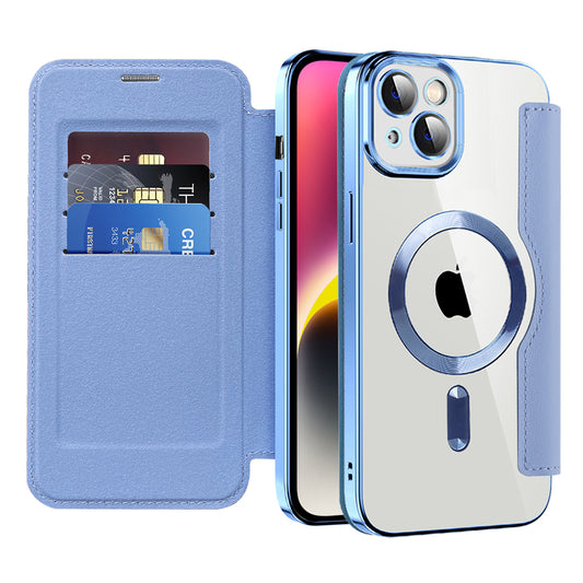 Coque MagSafe pour Apple iPhone 14, Techsuit, SmartMag Book, Bleu