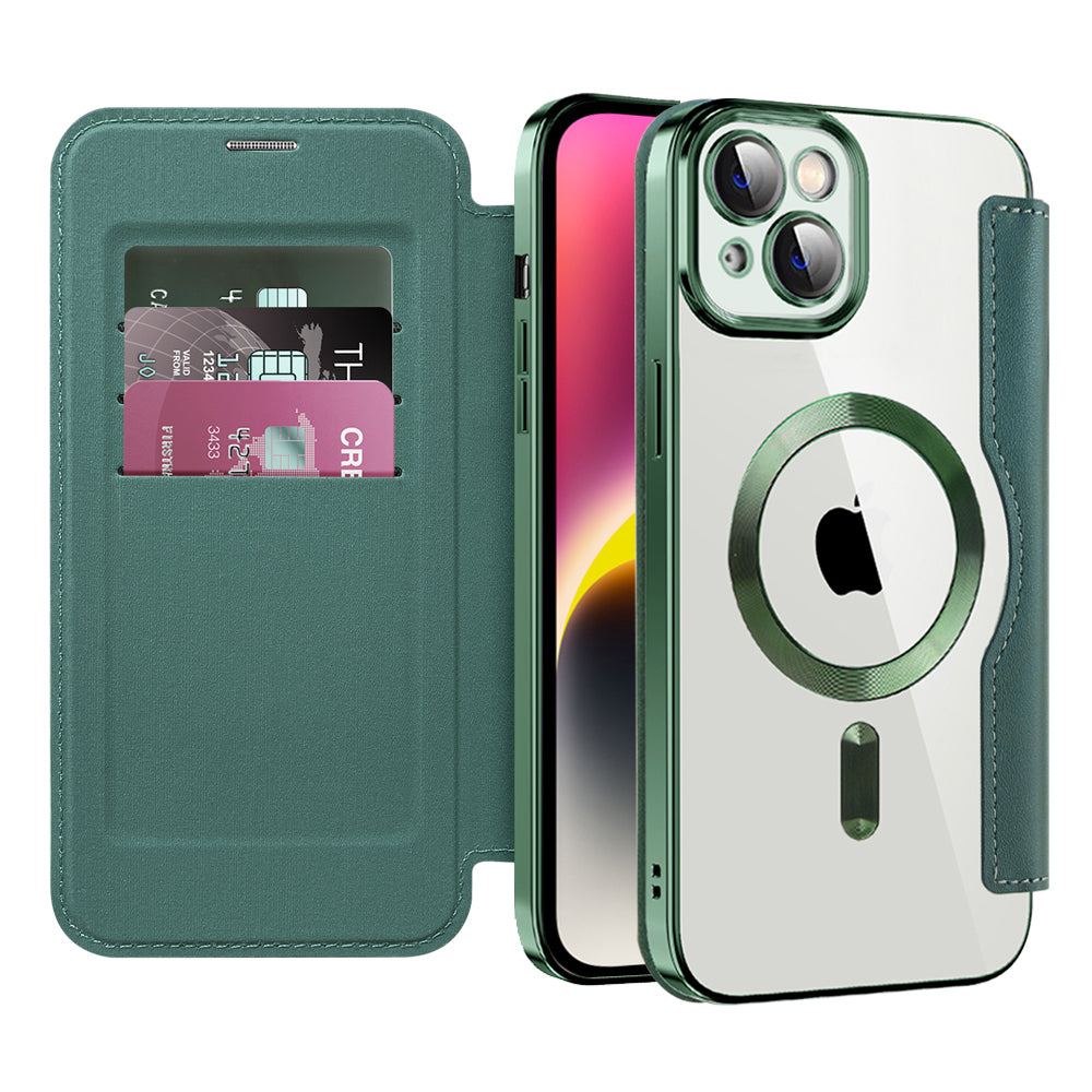 Coque MagSafe pour Apple iPhone 14, Techsuit, SmartMag Book, Vert