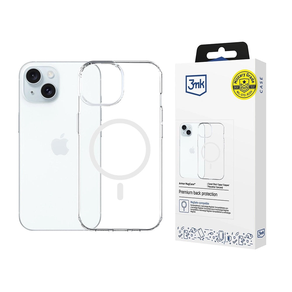 Coque MagSafe pour Apple iPhone 15, 3MK, Armor MagCase, Transparente