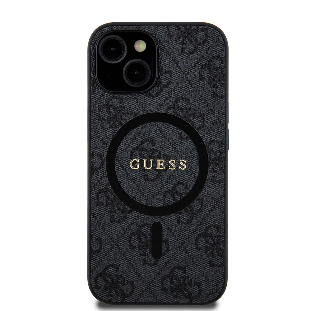 Étui MagSafe pour Apple iPhone 15, Guess, 4G Ring Classic Logo, Noir