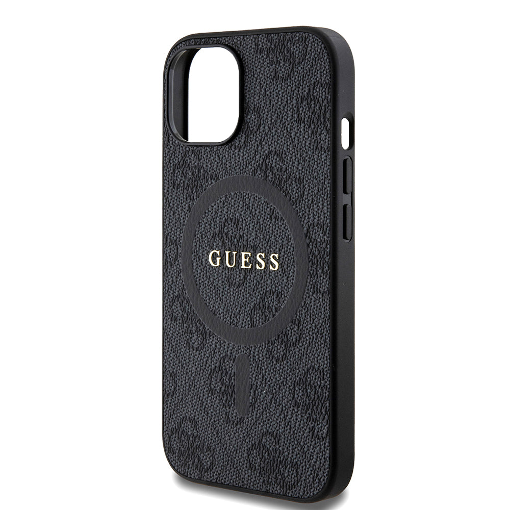 Étui MagSafe pour Apple iPhone 15, Guess, 4G Ring Classic Logo, Noir