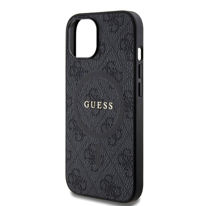 Étui MagSafe pour Apple iPhone 15, Guess, 4G Ring Classic Logo, Noir