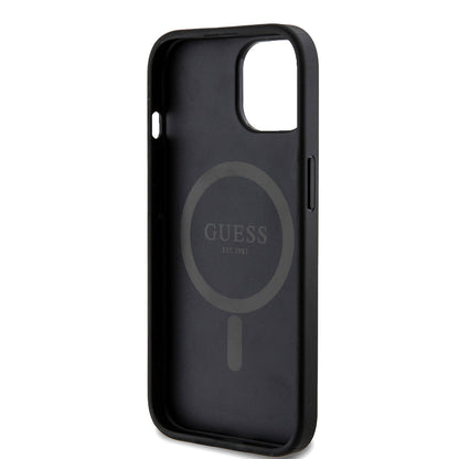 Étui MagSafe pour Apple iPhone 15, Guess, 4G Ring Classic Logo, Noir
