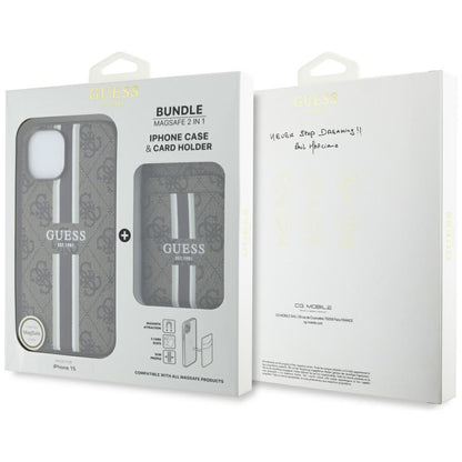 Étui MagSafe pour Apple iPhone 15, Guess, Cardslot 4G Stripes, Marron