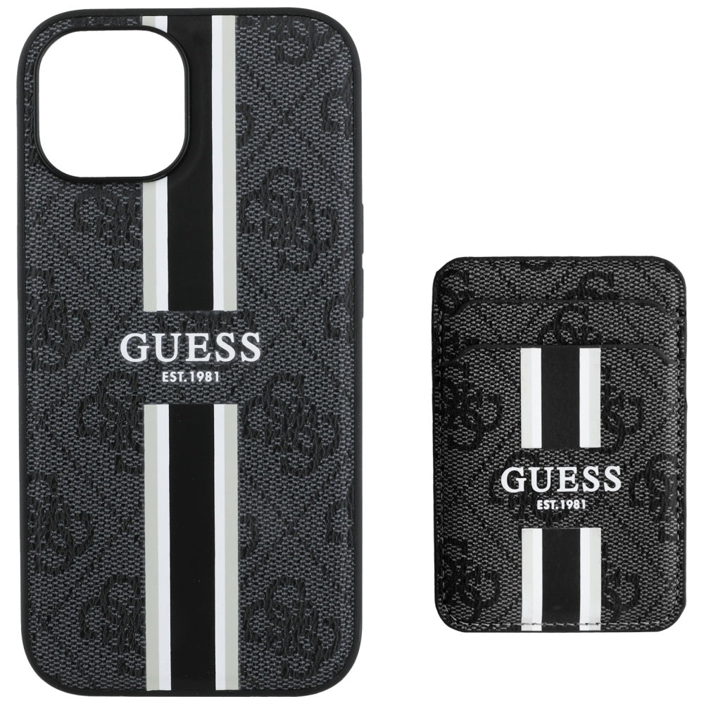 Étui MagSafe pour Apple iPhone 15, Guess, Cardslot 4G Stripes, Noir