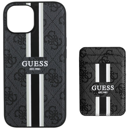 Étui MagSafe pour Apple iPhone 15, Guess, Cardslot 4G Stripes, Noir