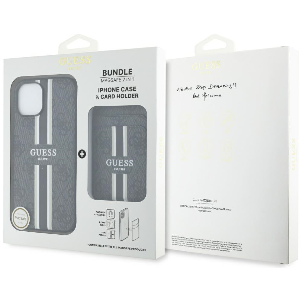 Étui MagSafe pour Apple iPhone 15, Guess, Cardslot 4G Stripes, Noir
