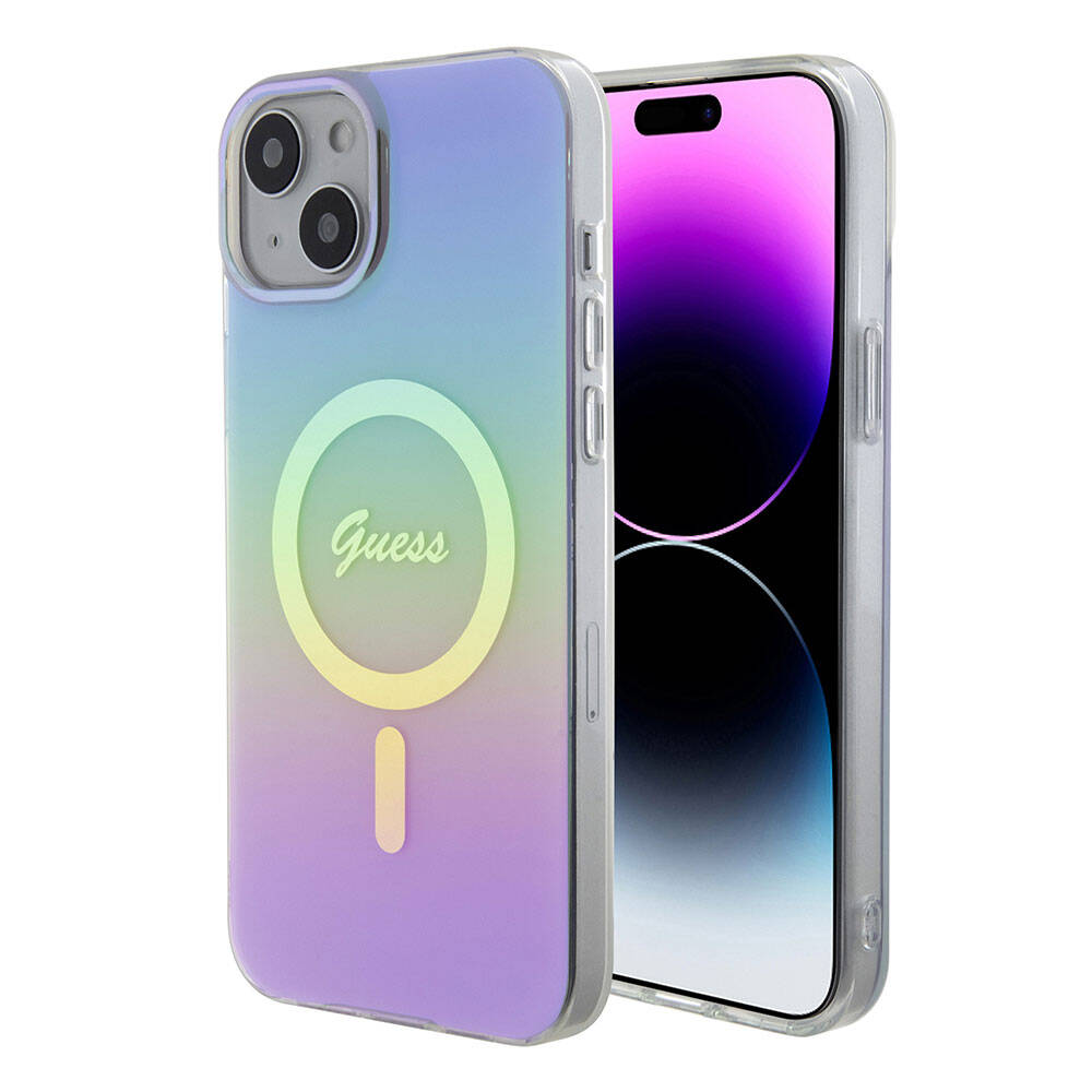 Étui MagSafe pour Apple iPhone 15, Guess, IML Iridescent, Violet