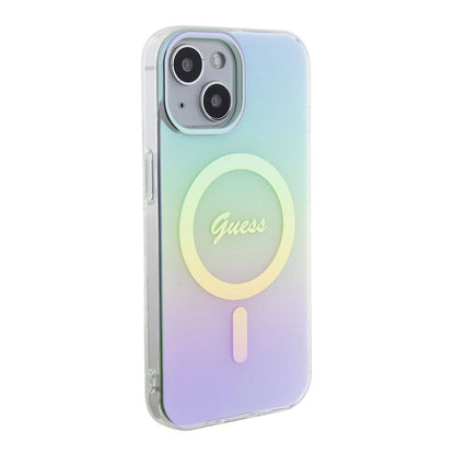 Coque MagSafe pour Apple iPhone 15, Guess, IML Iridescent, Turquoise