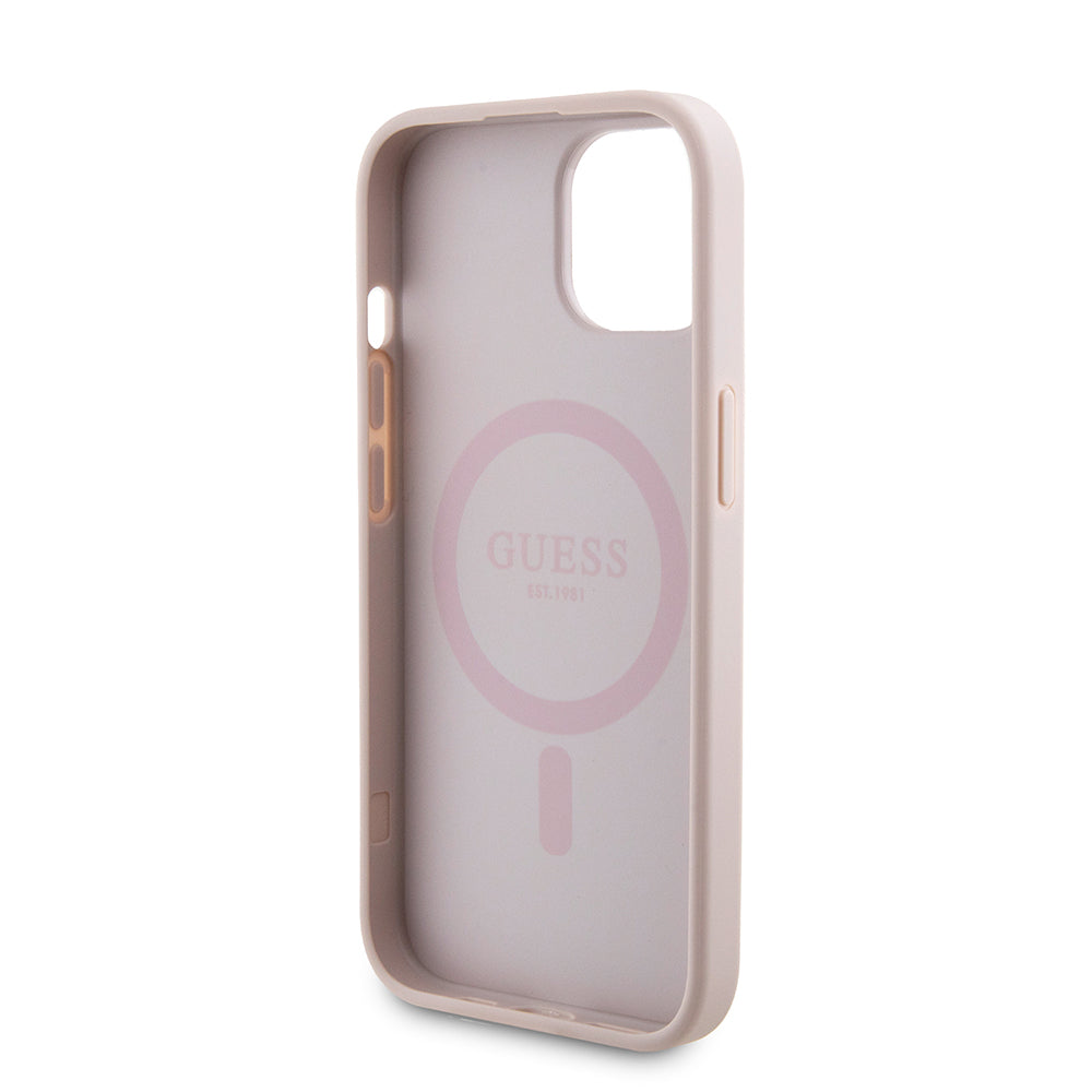 Étui MagSafe pour Apple iPhone 15, Guess, Powerbank 4G Metal Logo, Rose